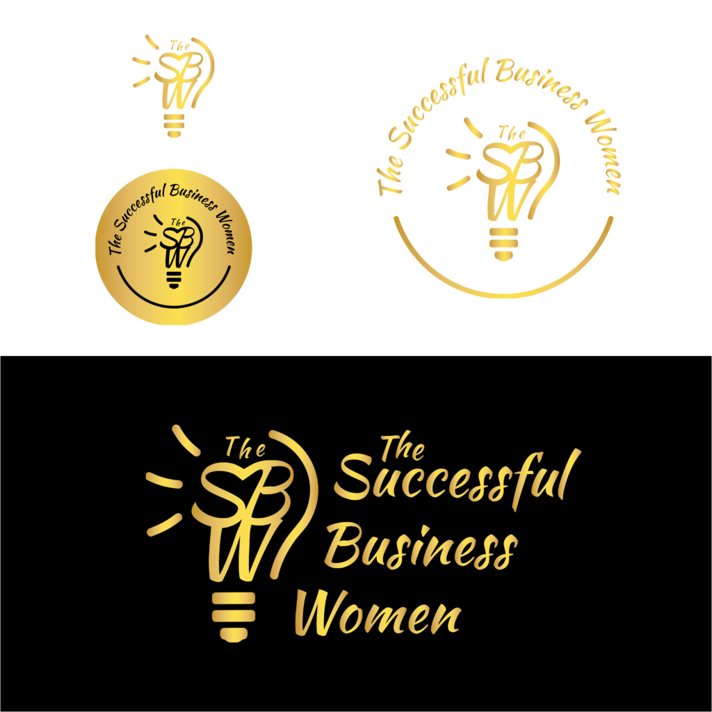 The Successful Business Women Branding: Primary Gold Logo on black Background.